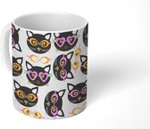 Mok - Koffiemok - Kat - Bril - Patroon - Mokken - 350 ML - Beker - Koffiemokken - Theemok