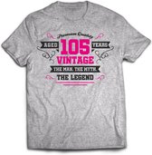 105 Jaar Legend - Feest kado T-Shirt Heren / Dames - Antraciet Grijs / Roze - Perfect Verjaardag Cadeau Shirt - grappige Spreuken, Zinnen en Teksten. Maat XL