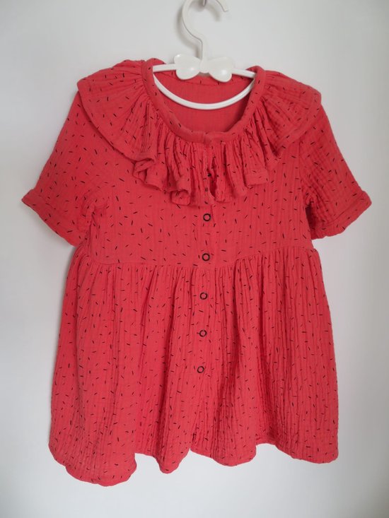 Meisjesjurk - baby zomerjurk - maat 86 - rood baby jurkje- 100% katoen - ( handgemaakt Sweet Baby Bedstraw)
