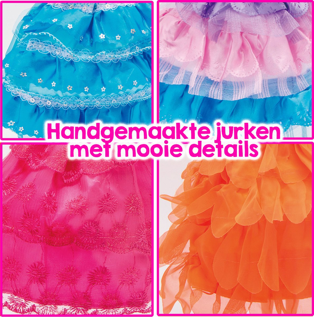 Allerion Jurkjes Set – Geschikt voor Poppen - 8 stuks – Poppenkleding - Verschillende kleuren; Roze, Rood, Paars, Blauw – In Opbergzakje – Past door Brievenbus — afbeelding 5