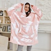 Hoodie blanket – Fleece deken – Plaid met mouwen – Oversized hoodie – Deken met mouwen – Roze met wit