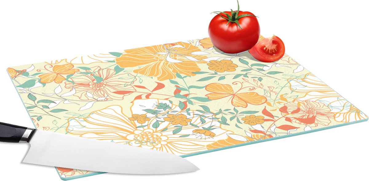 Glazen Snijplank - 39x28 - Bloemen - Patronen - Vlinders - Snijplanken Glas