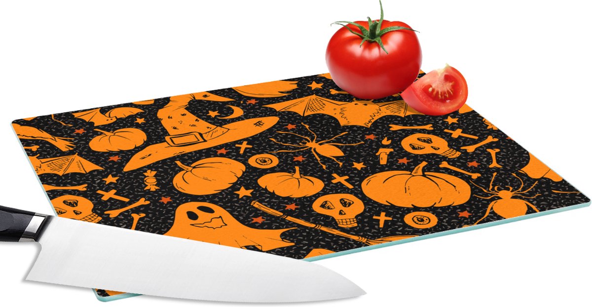 Glazen Snijplank - 28x20 - Halloween - Oranje - Patronen - Snijplanken Glas