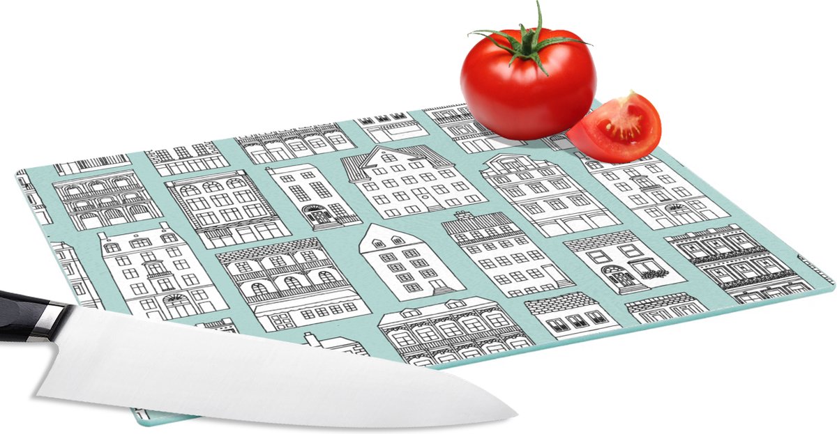 Glazen Snijplank - 28x20 - Patronen - Huis - Skyline - Snijplanken Glas