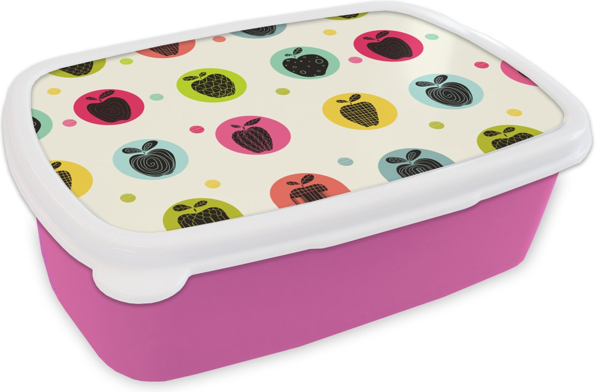 Broodtrommel Roze - Lunchbox - Brooddoos - Appel - Stippen - Patroon - 18x12x6 cm - Kinderen - Meisje