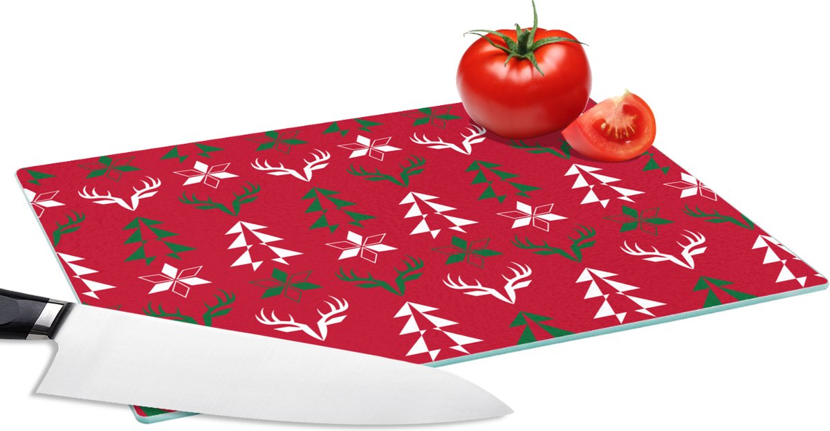 Glazen Snijplank - 28x20 - Hert - Patroon - Kerst - Snijplanken Glas
