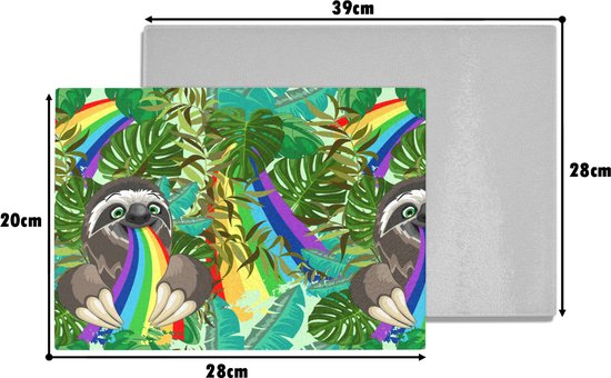 Planche à découper en Verres - 28x20 - Paresseux - Arc-en-ciel - Feuilles - Motifs - Planches à découper en Glas