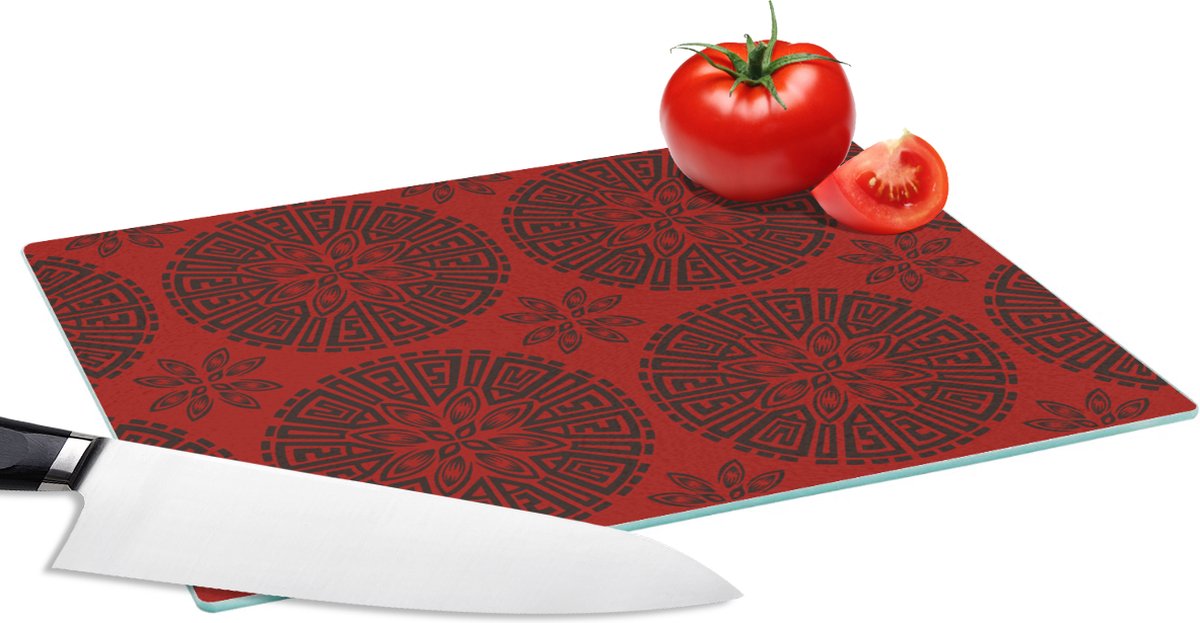 Glazen Snijplank - 28x20 - Chinees - Patronen - Rood - Snijplanken Glas