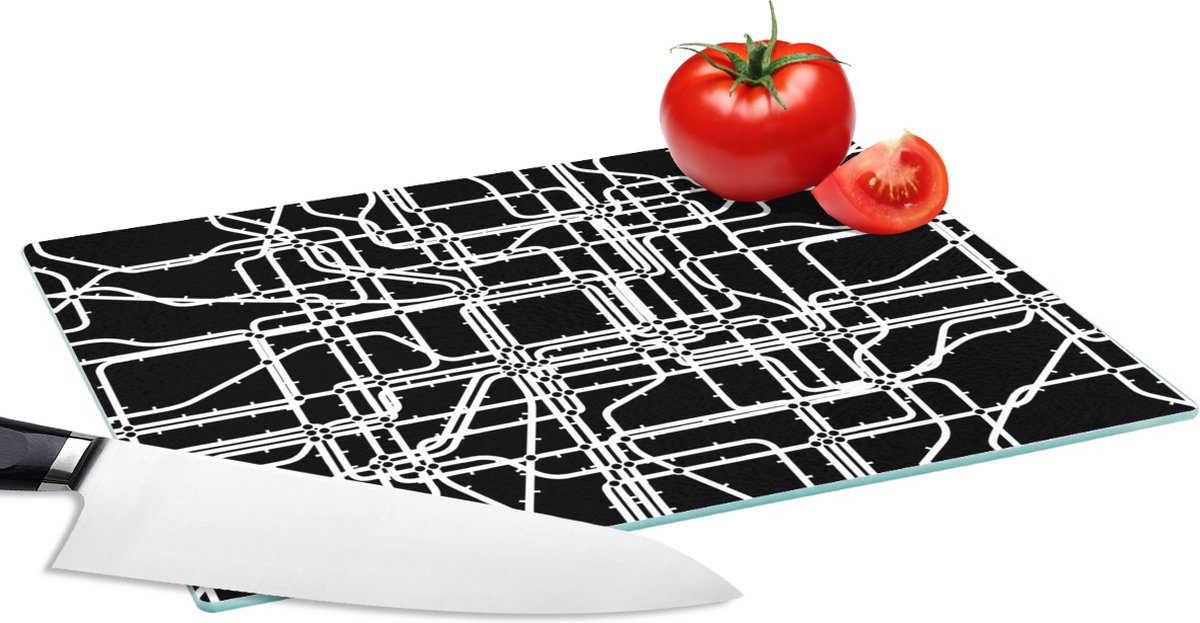 Glazen Snijplank - 28x20 - Netwerk - Patronen - Zwart Wit - Computer - Snijplanken Glas