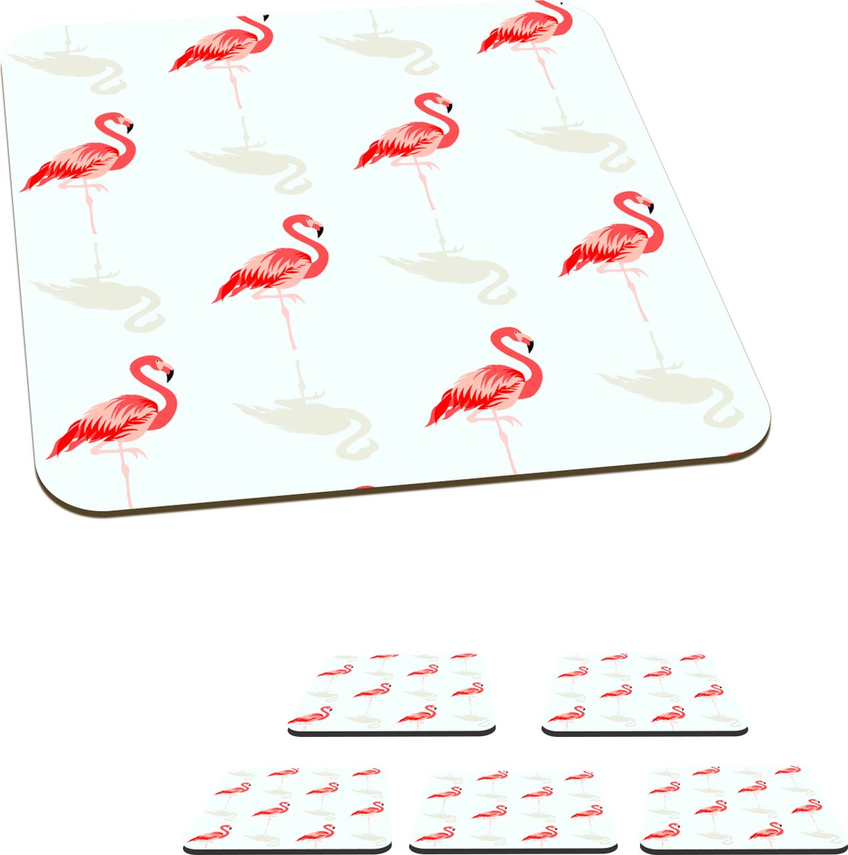 Onderzetters voor glazen - Flamingo - Dieren - Patronen - 10x10 cm - Glasonderzetters - 6 stuks