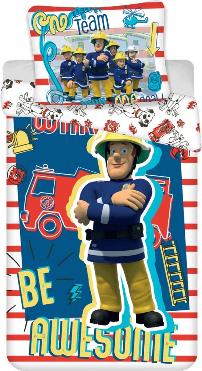 KD® - Sam de brandweerman, Be Awesome - Dekbedovertrek - Eenpersoons - 140 x 200 cm - Katoen