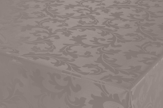 Tafelzeil/tafelkleed Damast taupe barok krullen print 140 x 220 cm - Tuintafelkleed