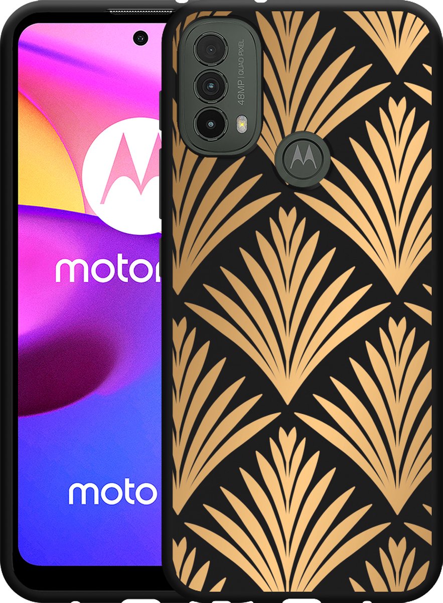 Motorola Moto E40 Hoesje Zwart Art Deco Gold - Designed by Cazy