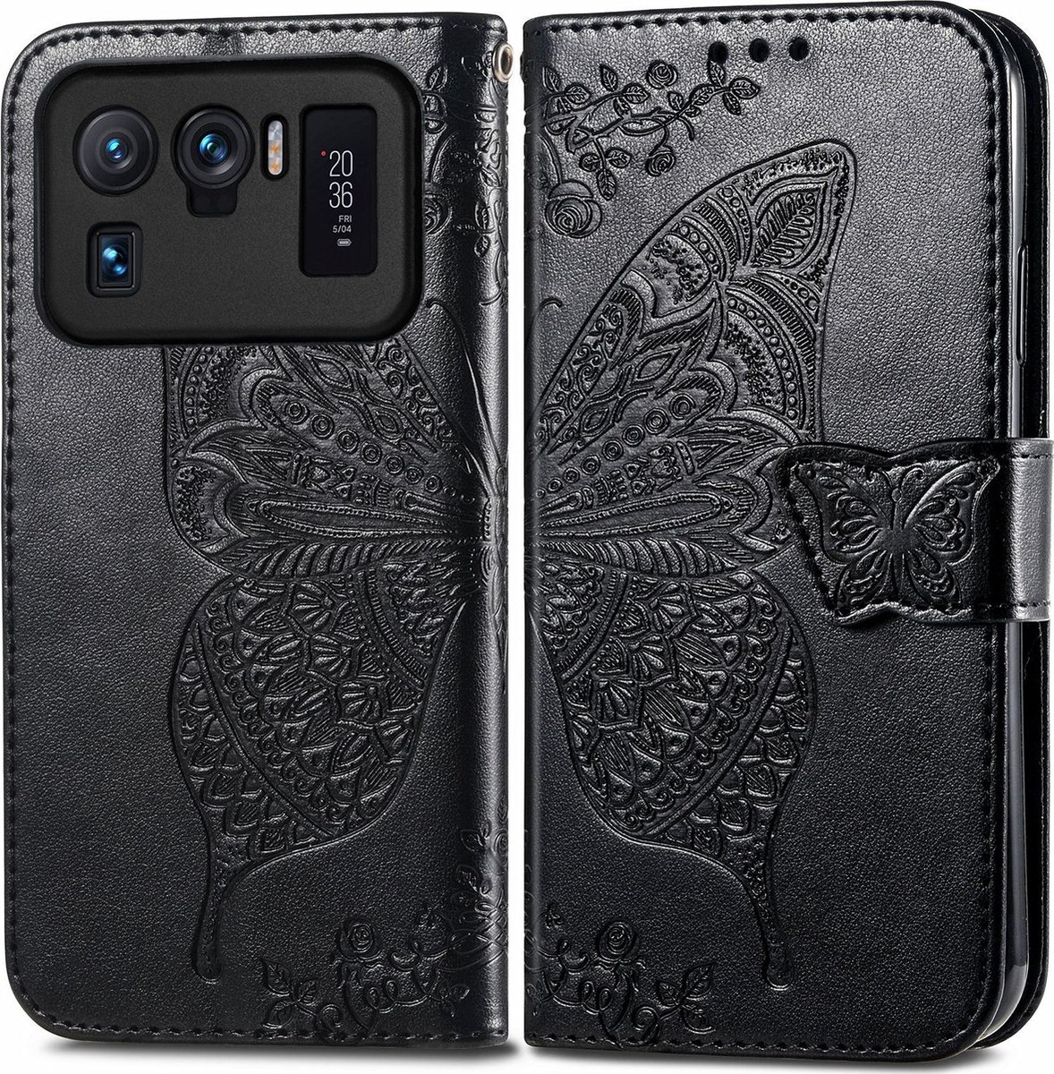 Mobigear Telefoonhoesje geschikt voor Xiaomi Mi 11 Ultra Hoesje | Mobigear Butterfly Bookcase Portemonnee | Pasjeshouder voor 3 Pasjes | Telefoonhoesje voor Pinpas / OV Kaart / Rijbewijs - Zwart