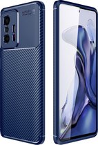 Mobigear Hoesje geschikt voor Xiaomi 11T Telefoonhoesje Flexibel TPU | Mobigear Racing Backcover | 11T Case | Back Cover - Blauw
