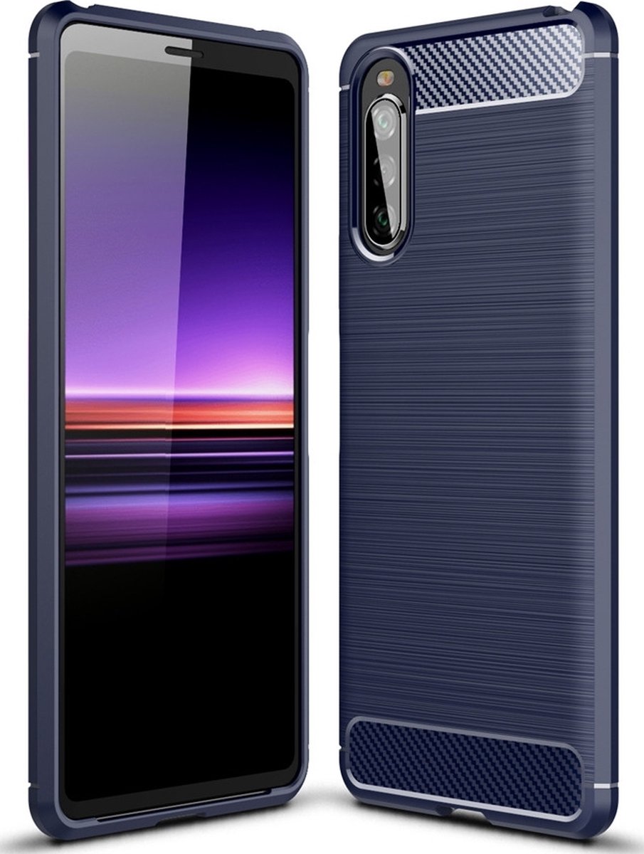 Mobigear Hoesje geschikt voor Sony Xperia 10 II Telefoonhoesje Flexibel TPU | Mobigear Brushed Slim Backcover | Xperia 10 II Case | Back Cover - Blauw