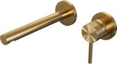 Brauer Gold Carving Wastafelmengkraan inbouw - rechte uitloop links - hendel lang smal carving- model A 1 - PVD - geborsteld goud