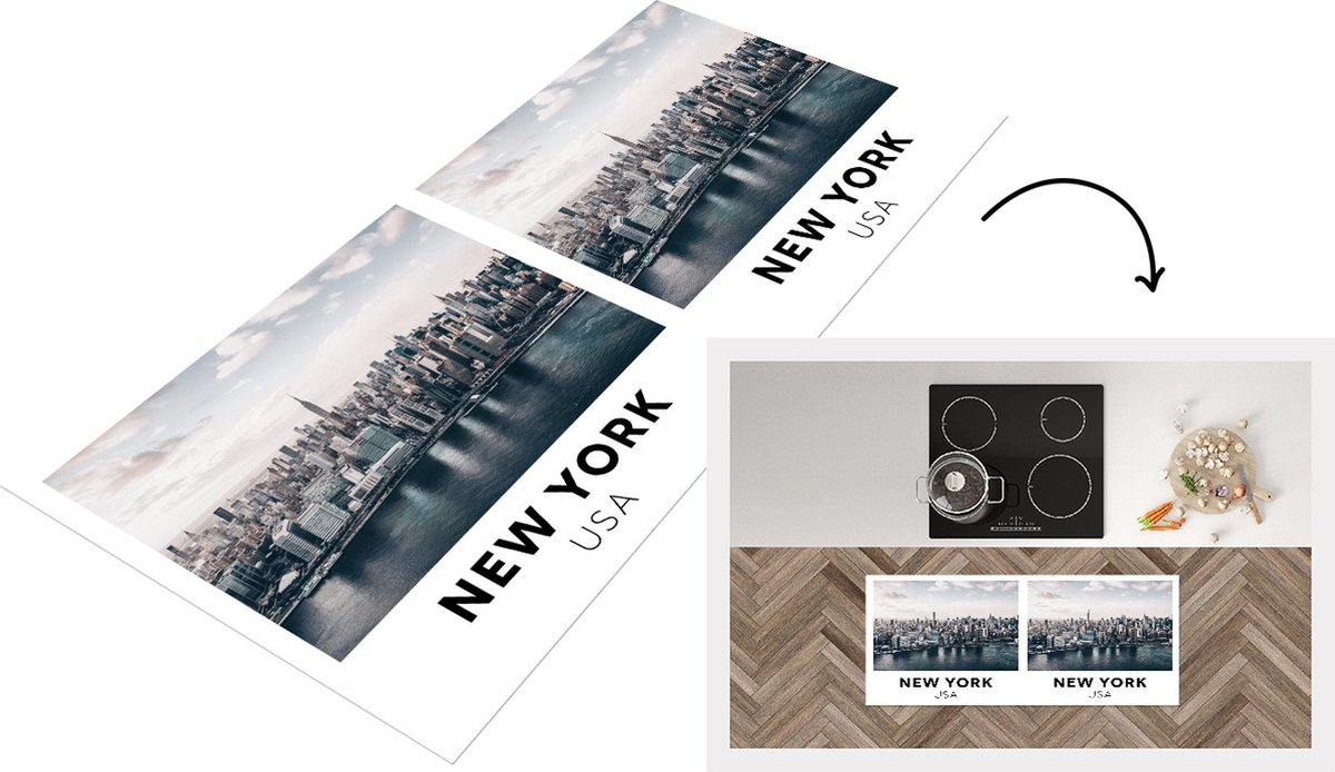KitchenYeah Keukenloper - Loper keuken - New York - Amerika - Water - 120x50 cm - Keukenloper vinyl Multicolor