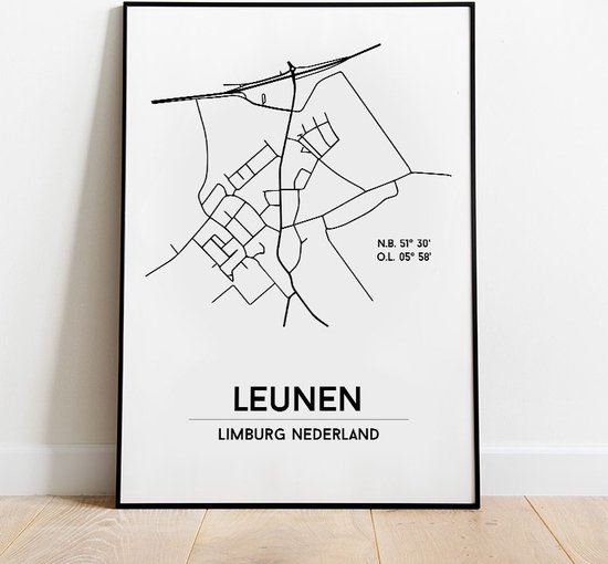 Leunen city poster, A3 zonder lijst, plattegrond poster, woonplaatsposter, woonposter