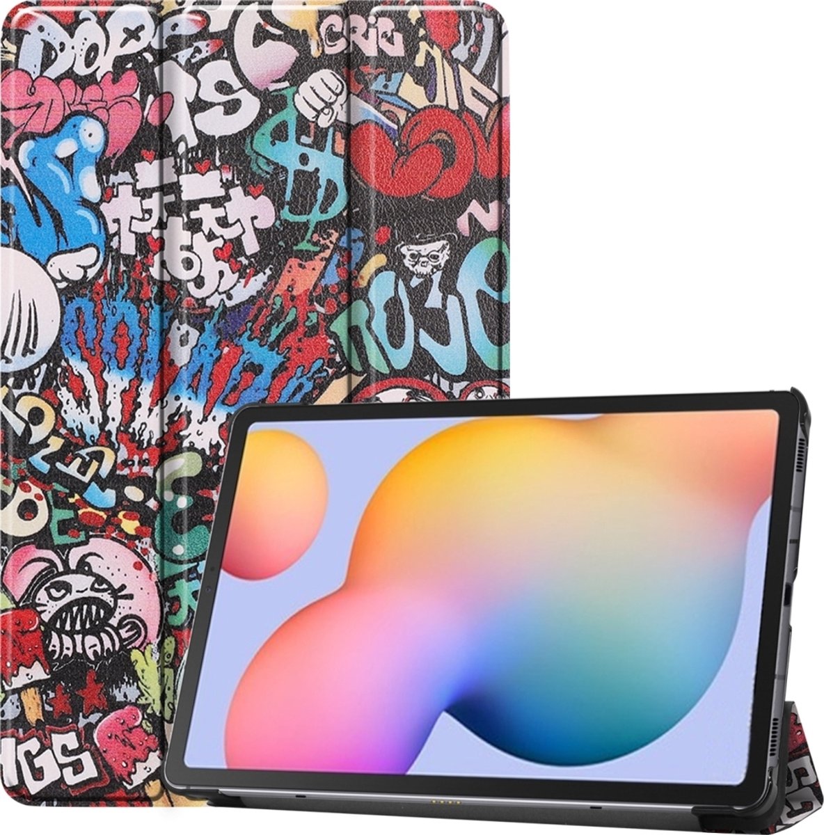 Mobigear Tablethoes geschikt voor Samsung Galaxy Tab S6 Lite Hoes | Mobigear Tri-Fold Bookcase - Graffiti