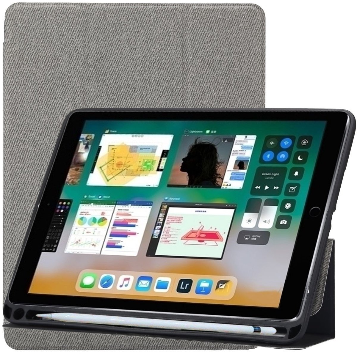 Mobigear Tablethoes geschikt voor Apple iPad 6 (2018) Hoes | Mobigear Tri-Fold Gel Bookcase + Stylus Houder - Grijs