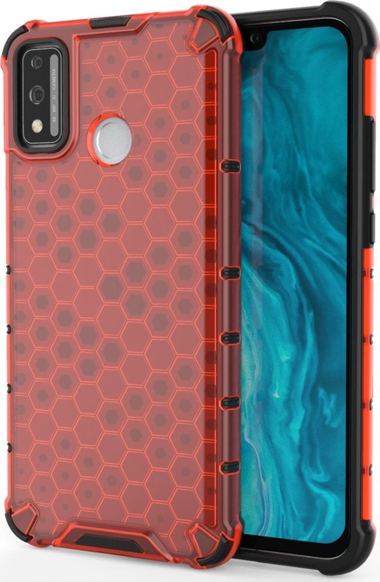 Mobigear Hoesje geschikt voor HONOR 9X Lite Telefoonhoesje Hardcase | Mobigear Honeycomb Backcover Shockproof | Schokbestendig 9X Lite Telefoonhoesje | Anti Shock Proof - Rood