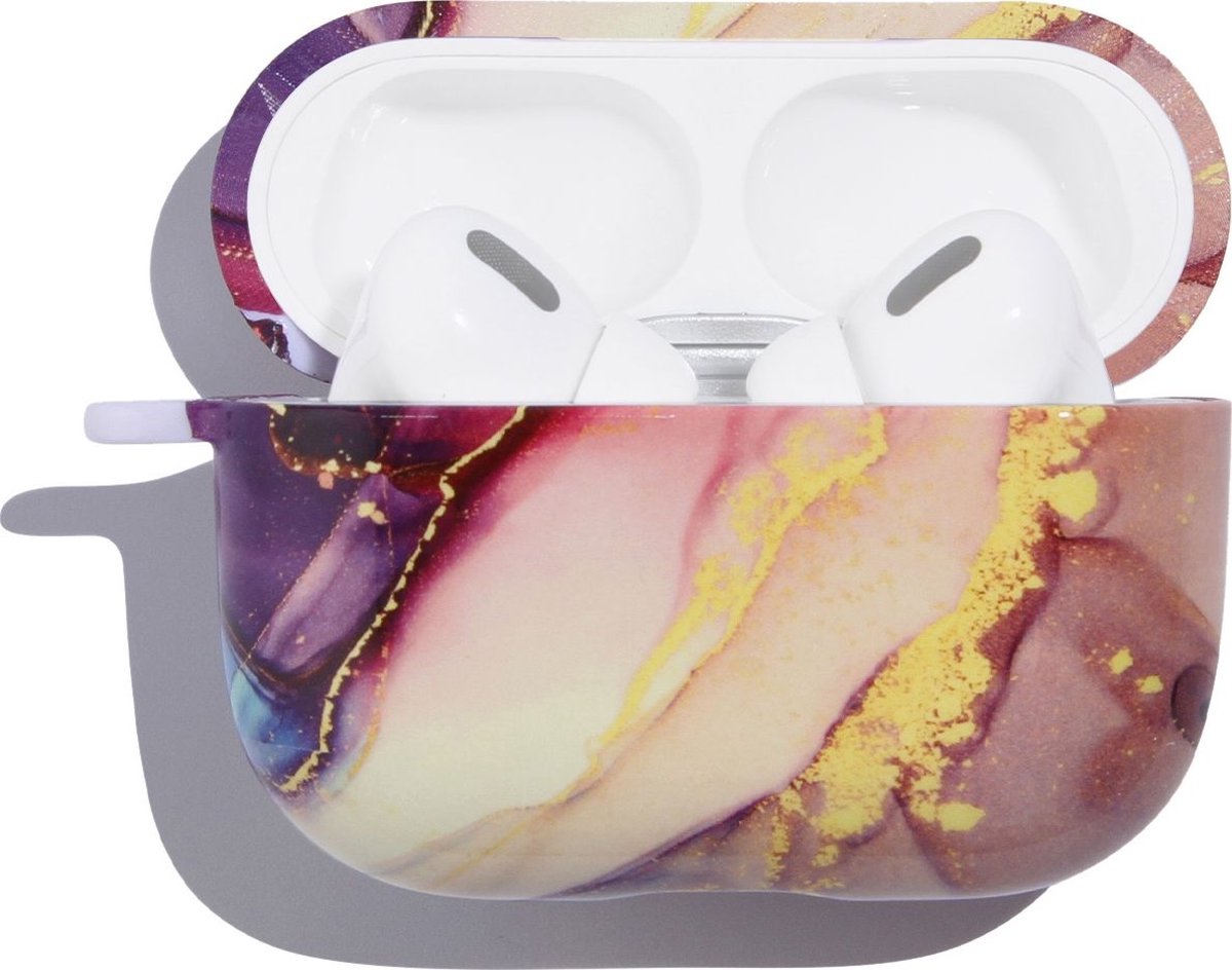 Mobigear Marble Hoesje geschikt voor Apple AirPods Pro 1 Hardcase Hoesje - Goud / Paars