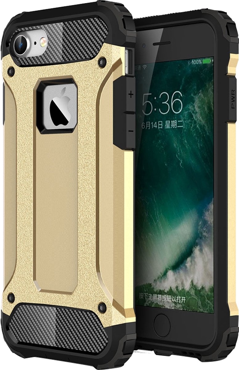 Mobigear Hoesje geschikt voor Apple iPhone 7 Telefoonhoesje Hardcase | Mobigear Outdoor Backcover Shockproof | Schokbestendig iPhone 7 Telefoonhoesje | Anti Shock Proof - Goud
