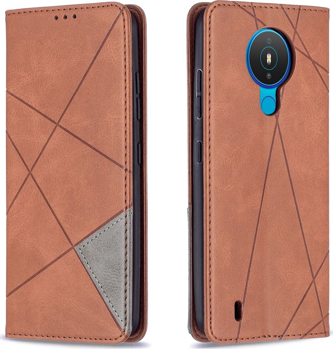 Mobigear Telefoonhoesje geschikt voor Nokia 1.4 Hoesje | Mobigear Rhombus Slim Bookcase | Pasjeshouder voor 2 Pasjes | Telefoonhoesje voor Pinpas / OV Kaart / Rijbewijs - Cognac