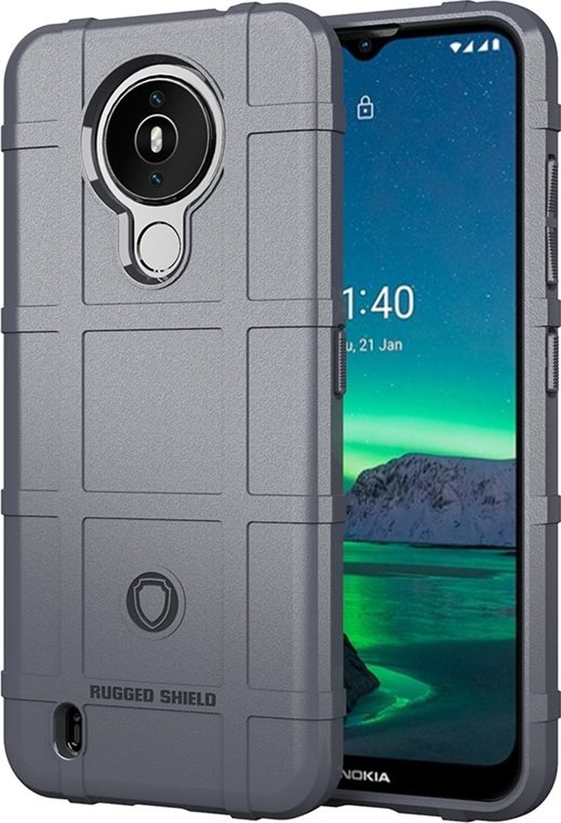 Mobigear Hoesje geschikt voor Nokia 1.4 Telefoonhoesje Flexibel TPU | Mobigear Rugged Shield Backcover Shockproof | Schokbestendig 1.4 Telefoonhoesje | Anti Shock Proof - Grijs