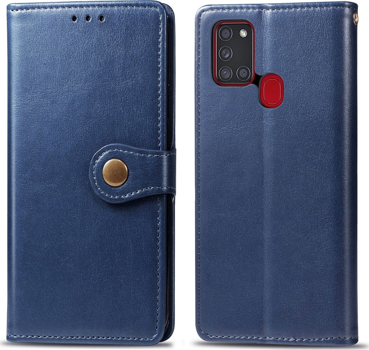 Mobigear Telefoonhoesje geschikt voor Samsung Galaxy A21s Hoesje | Mobigear Snap Button Bookcase Portemonnee | Pasjeshouder voor 3 Pasjes | Telefoonhoesje voor Pinpas / OV Kaart / Rijbewijs - Blauw
