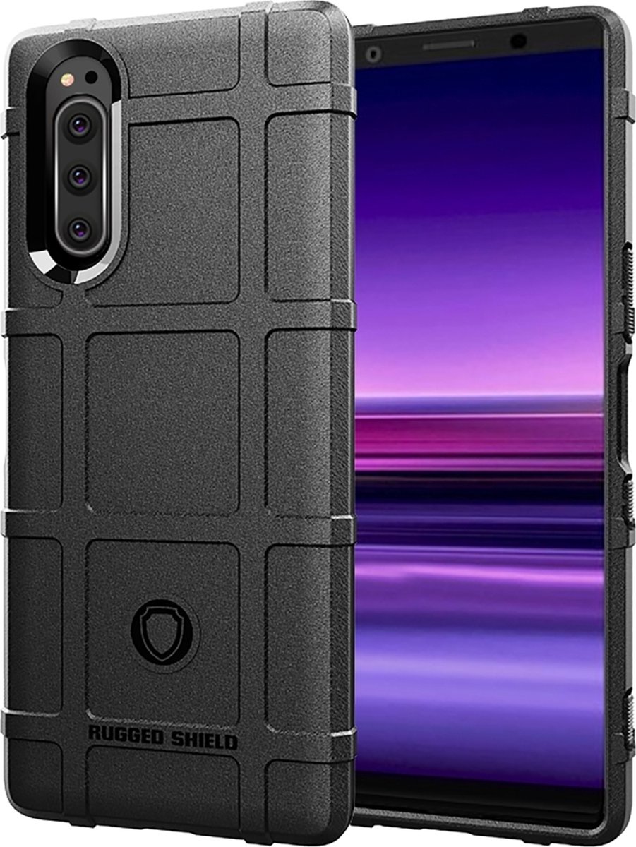 Mobigear Hoesje geschikt voor Sony Xperia 5 Telefoonhoesje Flexibel TPU | Mobigear Rugged Shield Backcover Shockproof | Schokbestendig Xperia 5 Telefoonhoesje | Anti Shock Proof - Zwart