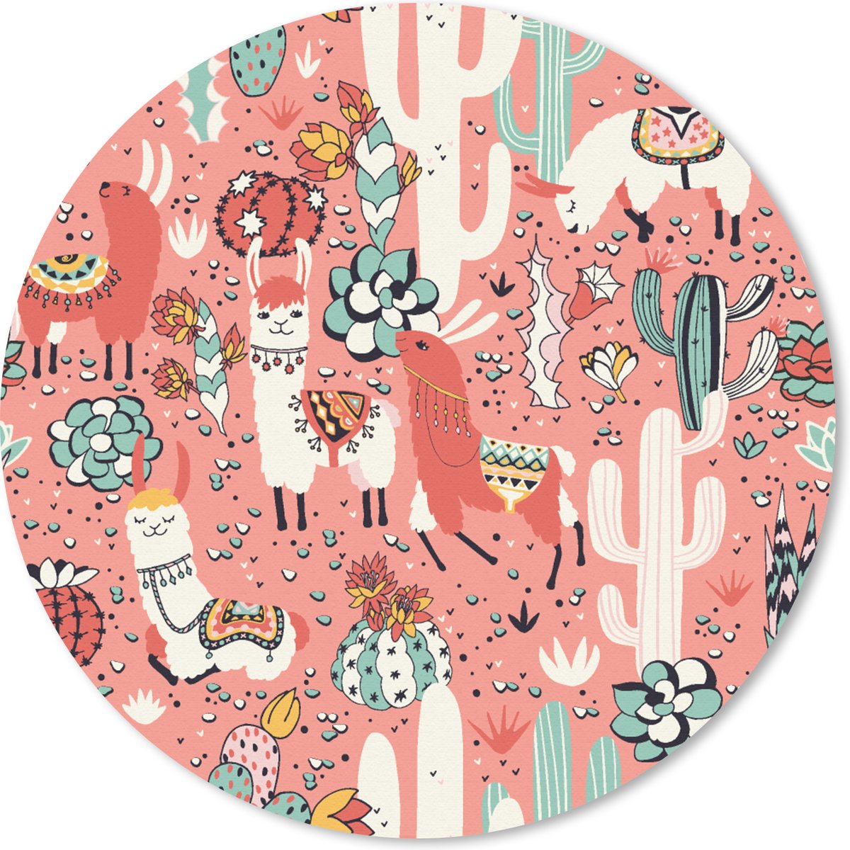 Muismat rond 20x20 cm - Mousepad Patroon - Jungle - Lama - Ronde muismatten