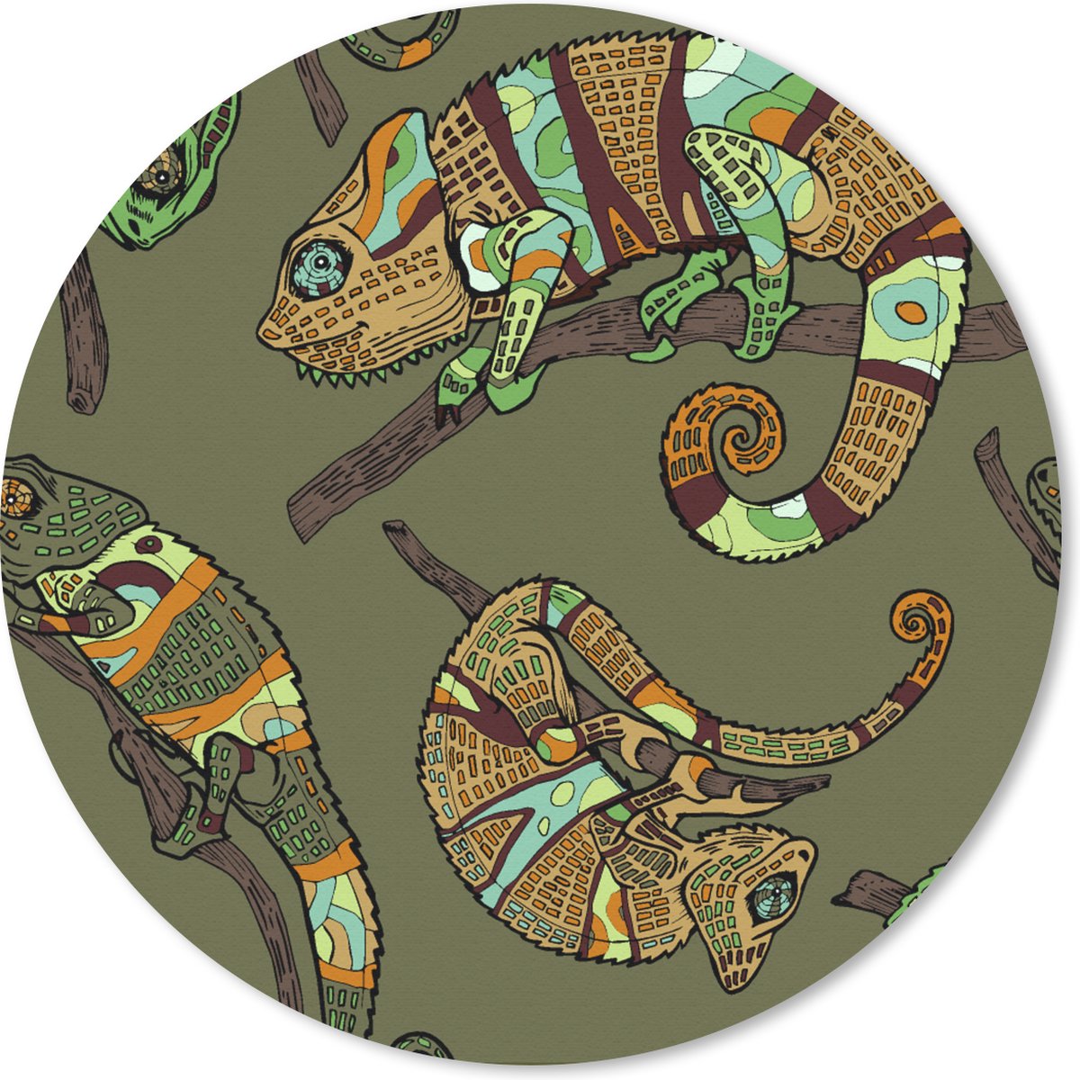 Muismat rond 40x40 cm - Mousepad Patroon - Jungle - Kameleons - Ronde muismatten