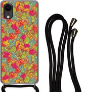 Hoesje met koord Geschikt voor iPhone XR - Meiden - Hart - Krullen - Patronen - Girl - Kids - Kinderen - Kind - Siliconen - Crossbody - Backcover met Koord - Telefoonhoesje met koord - Hoesje met touw