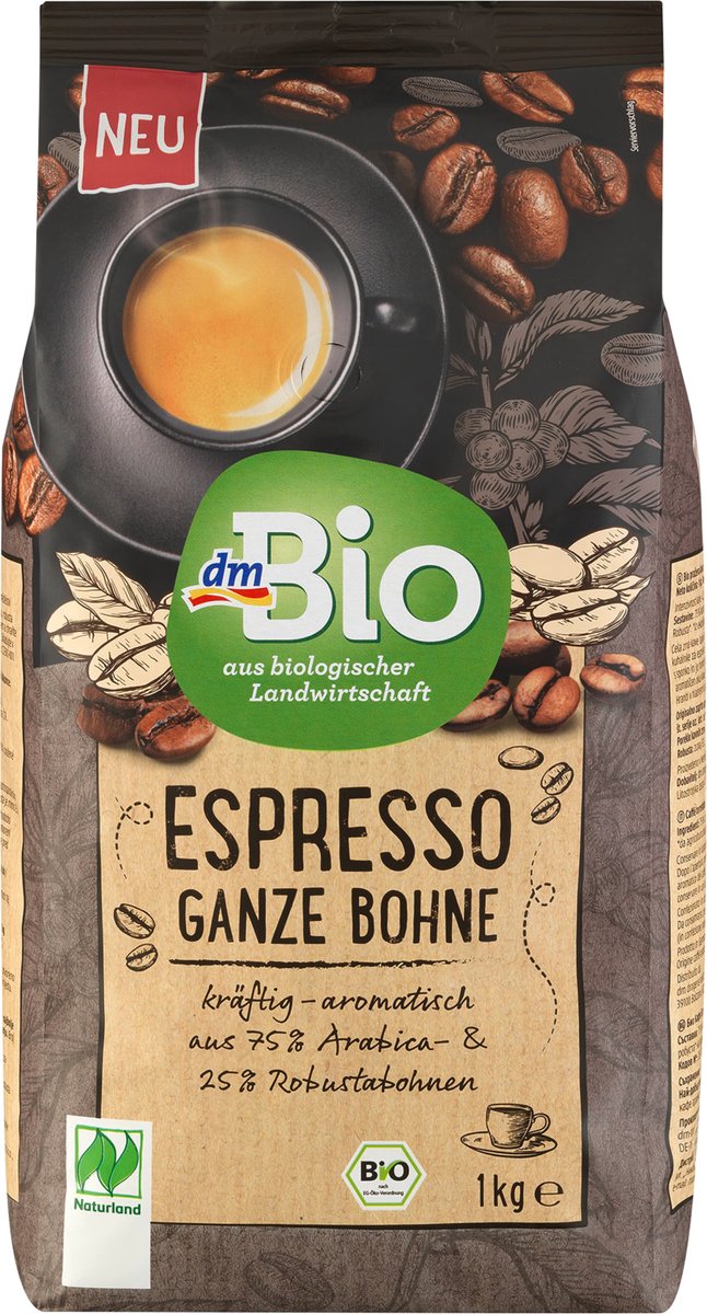 dmBio Koffie, espresso, hele boon, 1000 g