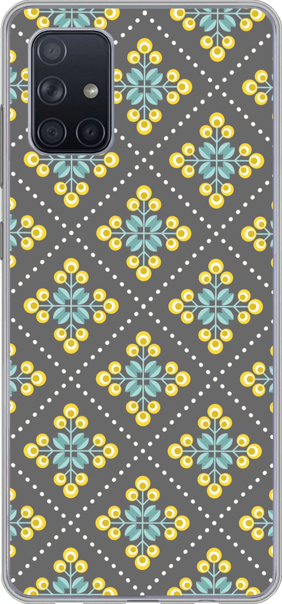 Telefoonhoesje Geschikt voor Samsung Galaxy A51 5G hoesje - Design - Ruit - Bloemen - Grijs - Siliconen Telefoonhoesje Telefoonhoesje