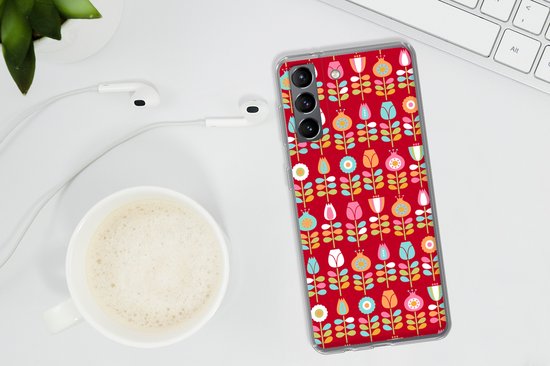 Coque Samsung Galaxy S21 Plus - Motifs - Fleurs - Rétro - Rouge - Étui de téléphone en Siliconen
