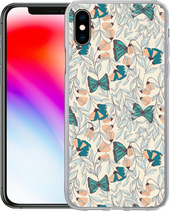 Coque iPhone Xs - Filles - Papillon - Fleurs - Motifs - Coque en Siliconen pour téléphone -