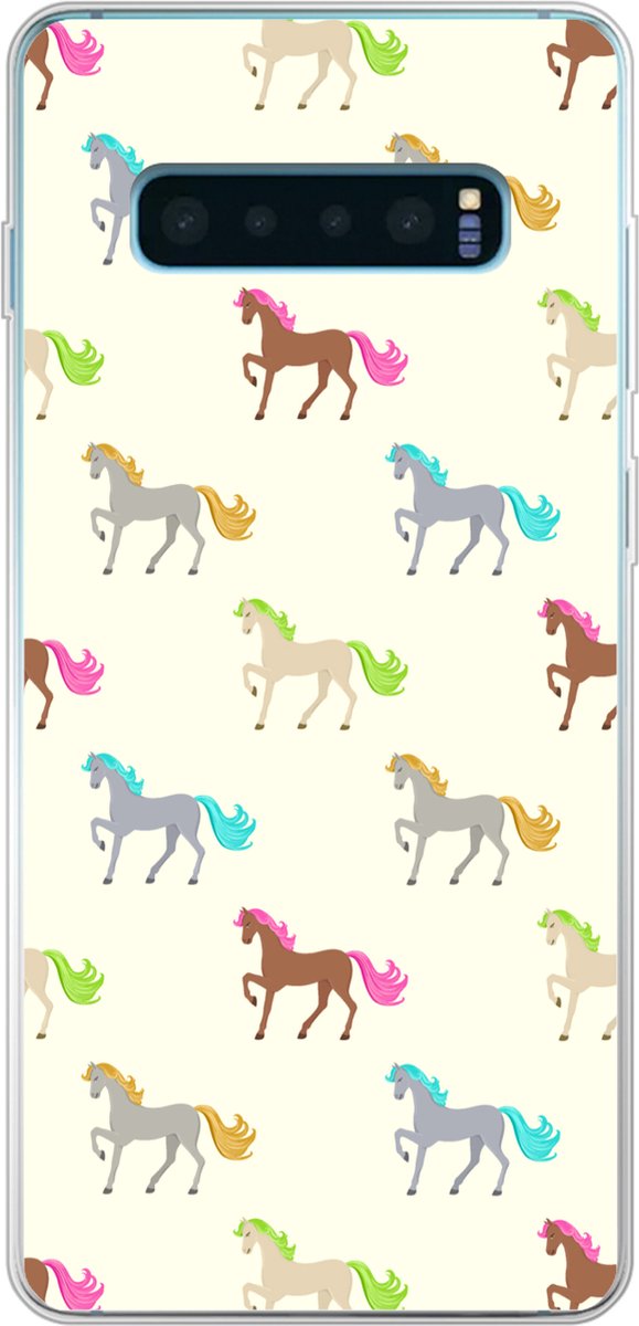 Telefoonhoesje Geschikt voor Samsung Galaxy S10 Plus hoesje - Meiden - Paarden - Patronen - Girl - Kids - Kinderen - Siliconen Telefoonhoesje Telefoonhoesje