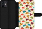 Bookcase Geschikt voor iPhone 12 Mini telefoonhoesje - Design - Retro - Theepot - Kleuren - Met vakjes - Wallet case met magneetsluiting