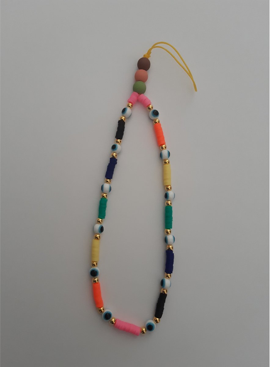 TWOA-telefoonsieraad –telefoonarmband – telefoonkoord - telefoonketting met vrolijke kralen oog kleuren reeks