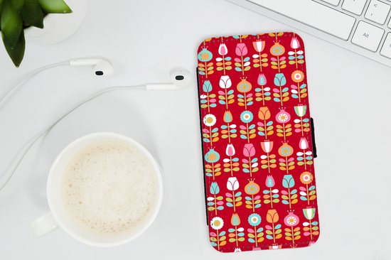 Bookcase pour iPhone 11 Pro Bookcase - Motifs - Fleurs - Rétro - Rouge - Avec compartiments - Étui portefeuille avec fermeture magnétique