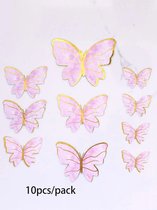 Vlinder decoratie | Taart | 10 Stuks | 3 verschillende maten | Goud | Roze | Dieren