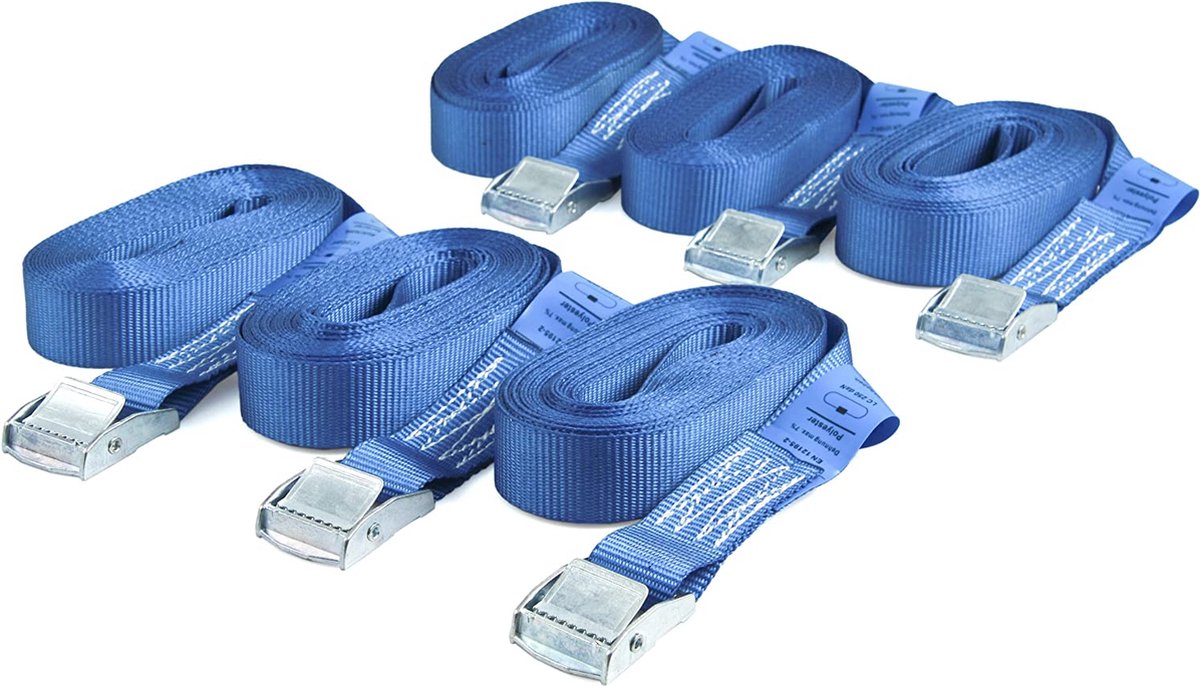 Spanbanden belastbaar tot 250 kg volgens DIN EN 12195-2 vervaardigd. Blauw
