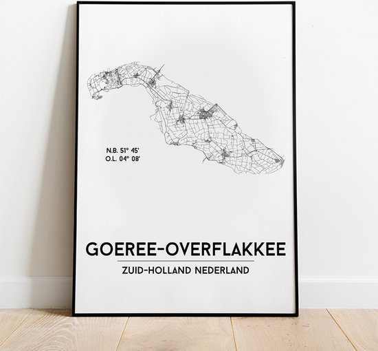 Goeree-Overflakkee city poster, met lijst, plattegrond poster, woonplaatsposter, woonposter