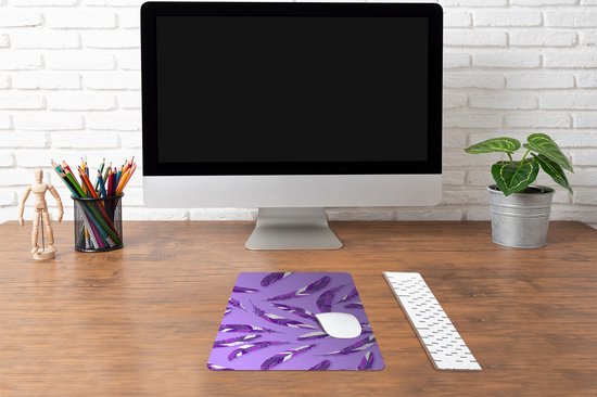 Bureau onderlegger 30x40 cm - Muismat Meiden - Veren - Paars - Patronen - Girl - Paars - Kinderen - Kids - Bureaulegger xl - Desk mat beschermer - Computer muismatten