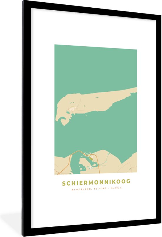 Fotolijst incl. Poster - Eiland - Schiermonnikoog - Plattegrond - Kaart - Stadskaart - 80x120 cm - Posterlijst