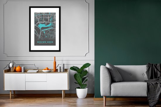 Cadre photo avec affiche - Nederland - Water - Plan de la ville - Carte - Nieuwe Meer - Carte - 60x90 cm - Cadre pour affiche