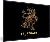 Fotolijst incl. Poster - Stuttgart - Black & gold - Kaart - Stadskaart - Plattegrond - 30x20 cm - Posterlijst